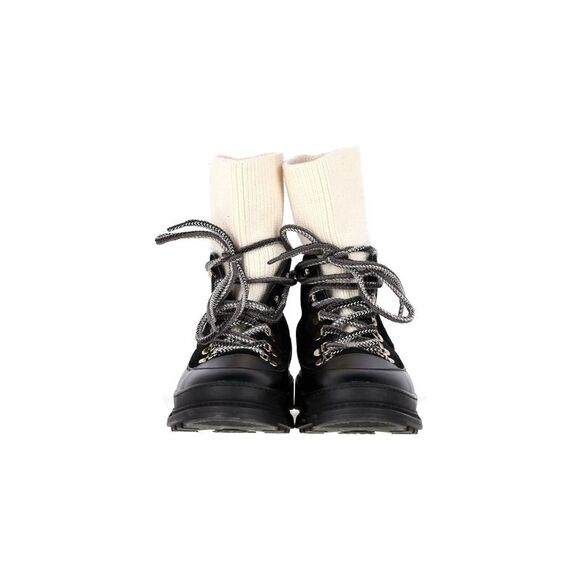 Chanel Interlocking CC Logo Suede Combat Boots in Black Leather - Picture 2 of 6